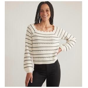Marine Layer Sara Crochet Top Cream Stripe Pullover Sweater Size Small